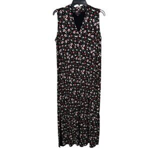 J. Jill Wearever Collection Maxi Dress Small Black Red Floral Ditsy Split
